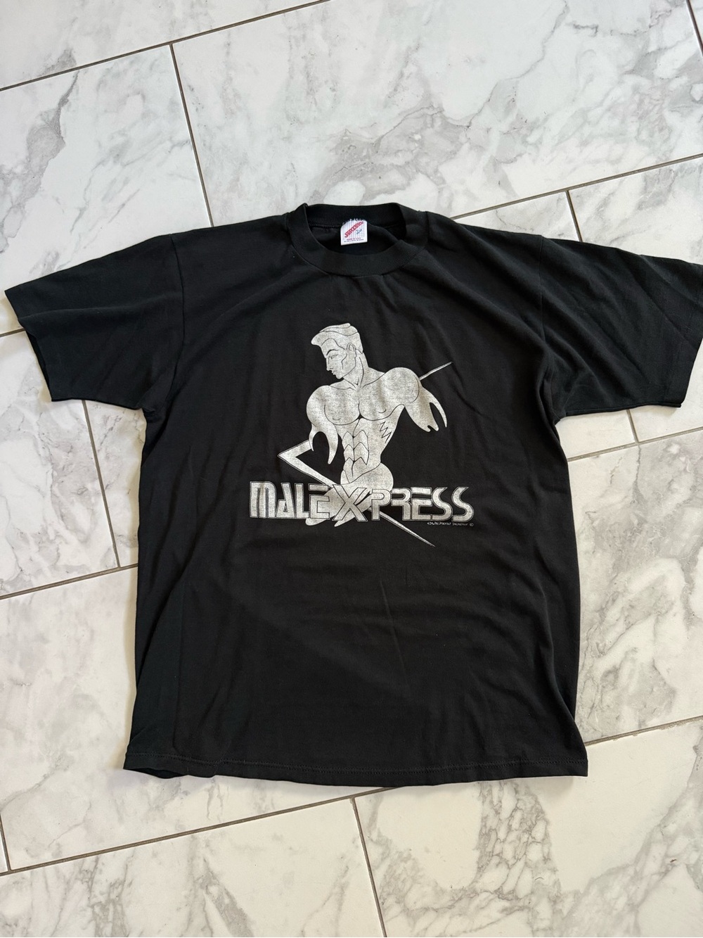Vintage 80s 90s MALEXPRESS Muscle Man Novelty Drag Queen Show Graphic T Shirt